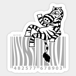 Cool zebra smiling and waving while seated on top of a barcode Sticker